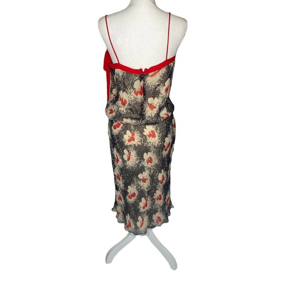 Laundry by Shelli Segal Sz 10 silk Chiffon Floral Red MIDI Dress Cinch Waist - Picture 9 of 11